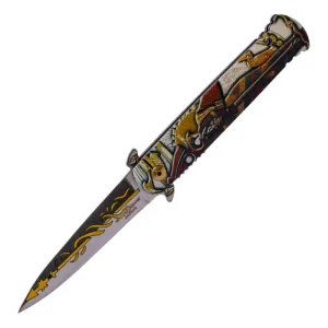 Black Widow - 8" Eagle Print Intricate Design Pocket Knife