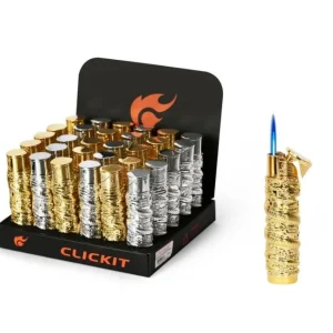 Clickit - Dragon Silver & Gold Single Flame Torch Lighter