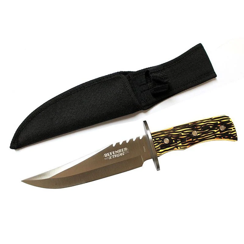 Defender - 10.8″ Serrated Blade Silver & Black Hunting Knife