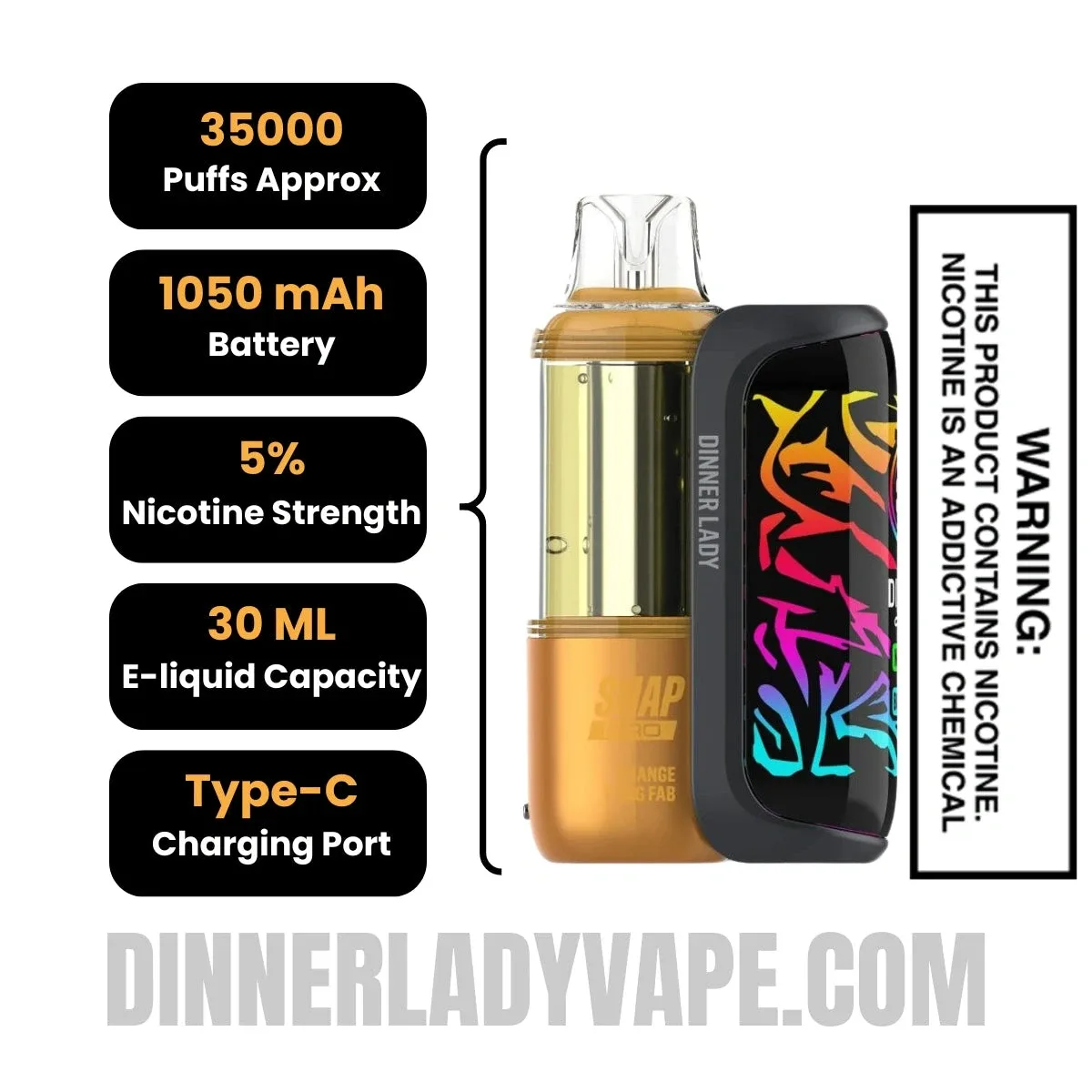 Orange F*king Fab Dinner Lady Snap Pro 35K Disposable Vape Kit - Image 2