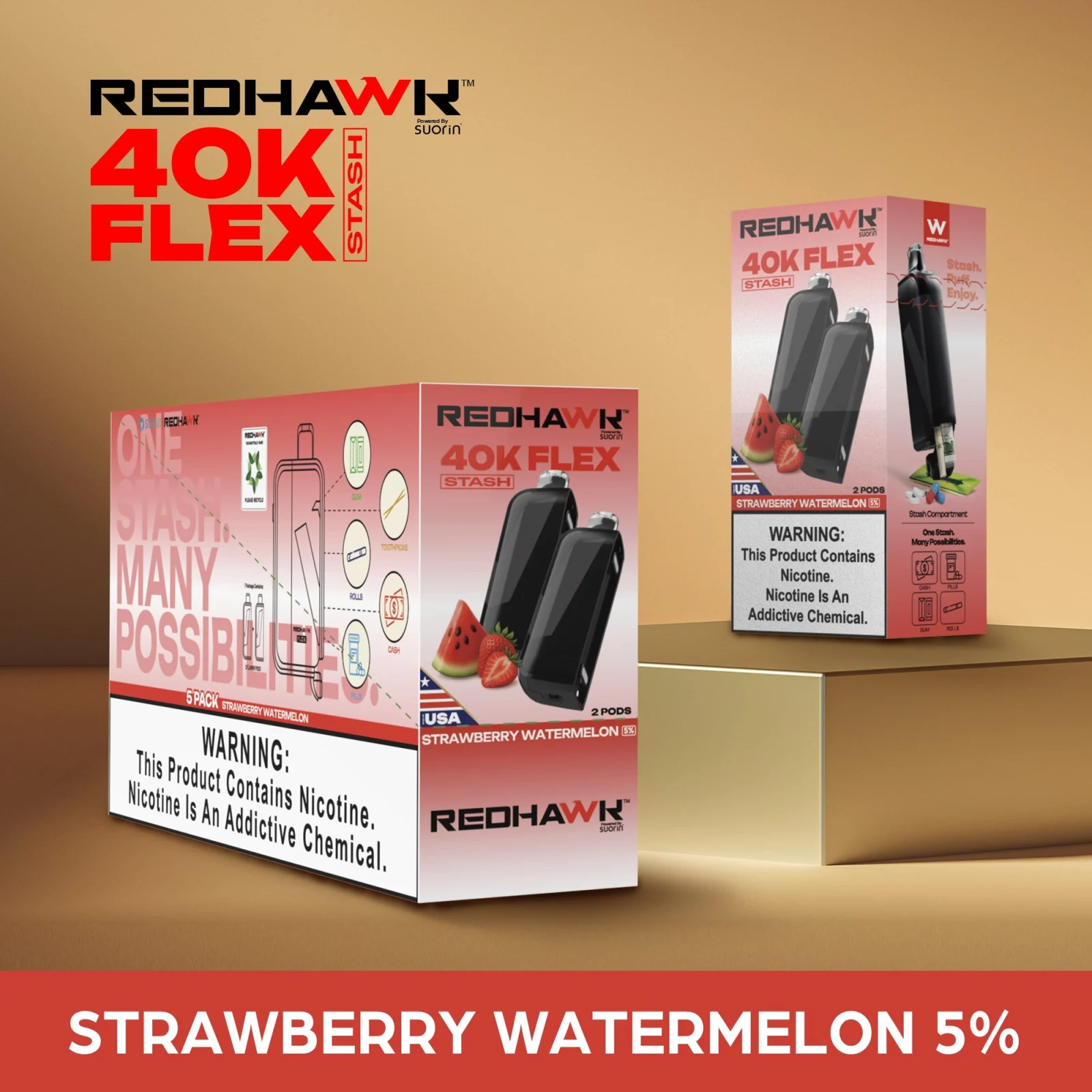 RedHawk 40K FLEX Stash STRAWBERRY WATERMELON 2 Pack Replacement Pods - Image 2