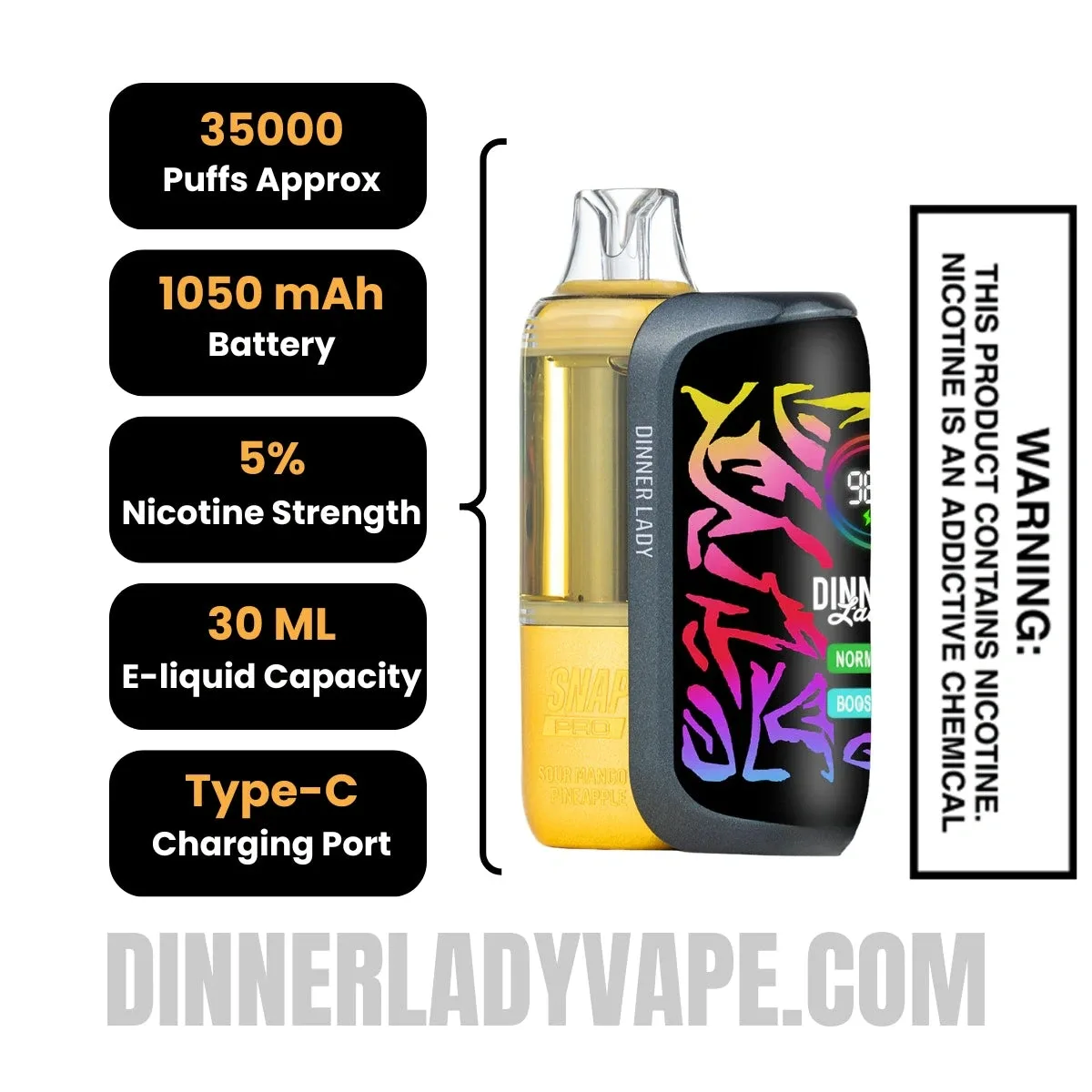 Sour Mango Pineapple Dinner Lady Snap Pro 35K Disposable Vape Kit - Image 2