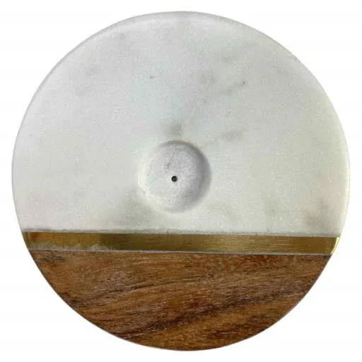 ZenN - White Marble & Acacia Wood Round Incense & Cone Burner